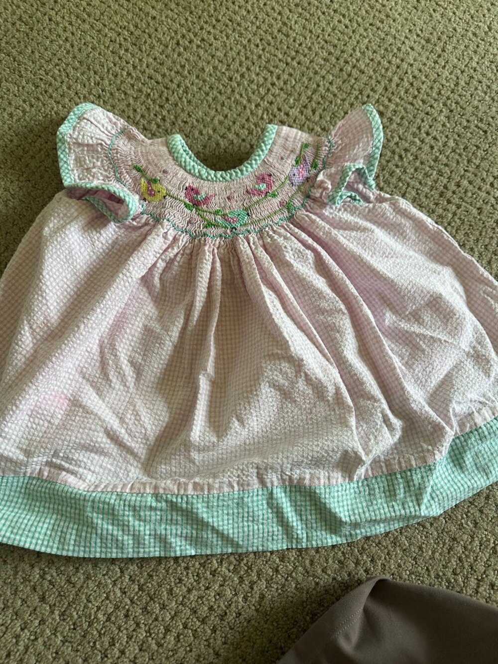 Classic Whimsy Pink Seersucker Smocked Birds Dress Baby Girl 3M